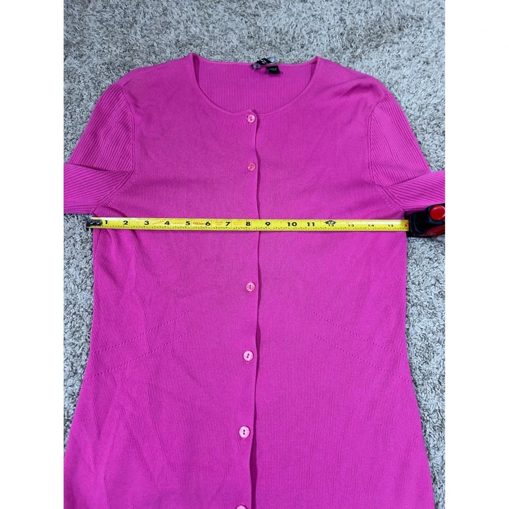 Pink Ribbed Button‎ Up Knit Cardigan Long Sleeve Chic Casual Preppy Women's M